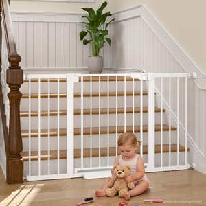 Cumbor 30-54 Extra Wide Baby Gate for Stairs, Auto Close Dog Gate White  Dual Lock Pet Gate Indoor, Easy Install Safety Gate for Doorways, Hallway & Kitchen, Easy Walk Thru Proofing for Babies & Pet