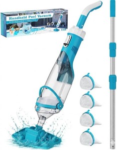 $120 Cordless Pool Vacuum with Telescopic Pole, 18.5 GPM Powerful Suction, 1.5H Supercharge Technology, Handheld Pool Vacuum Cleaner for Above GroundInground Pools, Hot Tubs, Sky Blue