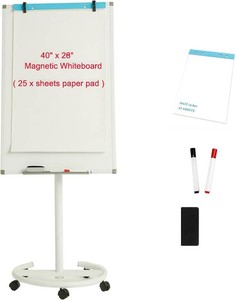 $170 BIBOC Mobile Dry Erase Board   40x28 inches Magnetic Portable Whiteboard Stand Adjustable Easel White Board Flipchart Easel Board with 25 Sheets Paper Pad 1 Eraser, 2Markers