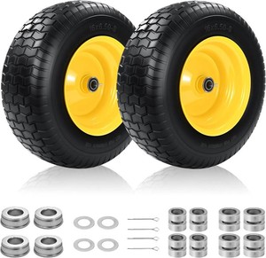 $113 2Pcs 16x6.50-8 Flat Free Lawn Mower Tire and Wheel, 34Bearing &1Bushing  3-5 Offset Hub, 16x6.5-8 Solid Tires For Lawn Mowers And Riding Graden Tractor Front Wheel Fits John Deere Tires, 715 lbs