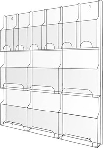 $145 Acrylic Brochure Pamphlet Holder, 6 Magazine Holders and 6 Pamphlet Holders, Clear Brochure Display Stand Wall Mount, Trifold Flyer Rack, Literature Storage Rack for Home, Offices, Waiting Room