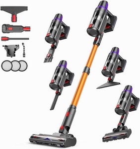 TechRise Cordless Vacuum Cleaner, 550W45Kpa60 Mins for Pet Hair & Floors  HEPA Filter, Self-Standing Design, Anti-Tangle Brush & LED Light for Carpets and Hard Floor Cleaning