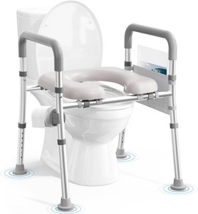 soundfuse Heavy Duty Raised Toilet Seat with Handles for Senior, 400 lbs  Adjustable Height & Width, Aluminum Reinforced Frame, Padded Seat, Handicap Elevated Toilet Seat Riser, Fit Most Toilets
