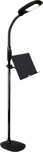 $160 OttLite LED Floor Lamp with Tablet Stand and USB Port, Black  ClearSun LEDs Reduce Eyestrain  4 Brightness Settings  3 Color Temperature Modes  Adjustable Height 47.5-64