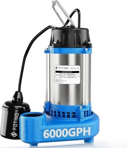 $130 FOTING 1HP 6000 GPH Sump Pump Submersible SewageEffluent Pump - Heavy Duty Cast Iron - 115V Septic Pump for Sump BasinResidentialSewageBasement, Sewage Pumps 1-12 NPT