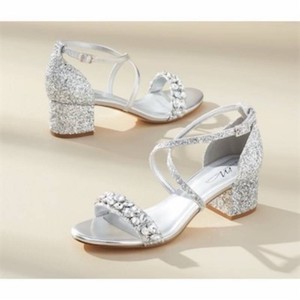 Size 11 Cross-Strap Glitter Sandal with Rhinestones and 2 Block Heel