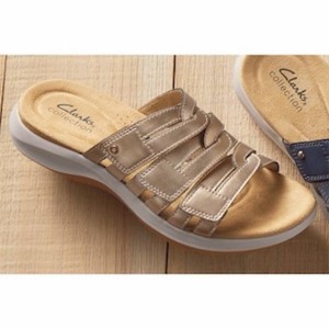 Size 8.5 Clarks Leather Maelynn Abby Slide with Hook-and-Loop Closure