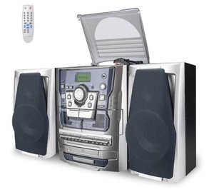 $279 Montgomery Ward Bluetooth Vinyl Stereo Record Player, 3-Speed Stereo Turntable CD Player Music System with Dual Cassette Deck, Digital Alarm Clock FM Radio Coded CD Tape with Remote Control