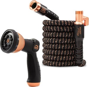Pocket Hose 50 FT Copper Bullet Expandable Garden Hose w10 Pattern Thumb Spray Nozzle AS SEEN ON TV 650psi 34 in Patented Lead-Free Ultra-Lightweight Solid Copper Anodized Aluminum