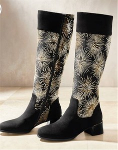 Size 9 Midnight Velvet Embroidered Fireworks & Sequins Suede-Look Boot for Women