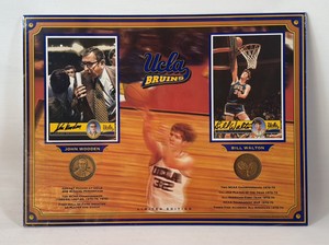 John Wooden and Bill Walton Autographed UCLA Basketball Medallion Set With COA
