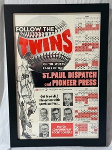 1968 Original Minnesota Twins Vintage Calendar Schedule - Framed 16x23