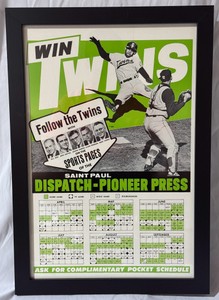 1967 Original Minnesota Twins Vintage Calendar Schedule - Framed 16x23