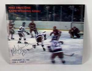 Mike Eruzione Autograpged 1980 Olympic Hockey Game Winning Goal Miracle on Ice Photo