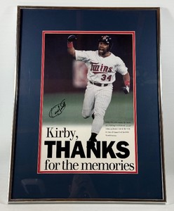 Kirby Puckett Autographed Thanks For the Memories Retirement Poster Framed 18.5x24.5 Minnesota Twins Baseball