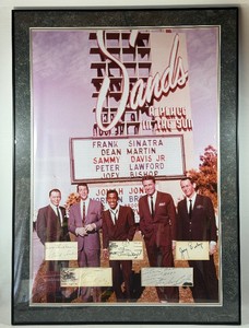Rat Pack Autographed (Frank Sinatra, Dean Martin, Sammy Davis Jr., Peter Lawford, Joey Bishop) Custom Framed Cut Autos 26x36