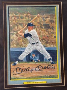 Mickey Mantle Autographed Baseball Card Custom Framed 21x13"