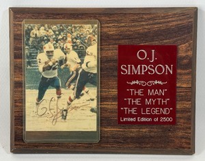 OJ Simpson Autographed Football Photo in Plaque Limited Edition 2,500