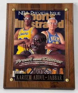 Kareem Abdul-Jabbar Autographed (Over Shaqs Face) Basketball Sports Illustrated Cover Plaque