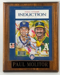 Paul Molitor Autographed Hall od Fame Program Induction Cover in Custom Baseball Plaque