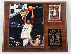 Kevin Garnett Autographed Photo, Signature Rookies Authentic in Custom Minnesots Timberwolves Basketball Plaque
