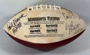 Bud Grant, Carl Eller, Paul Krause Autographed Limited Edition 20,000 Minnesota Vikings Super Bowl Football in Case