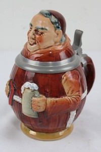 German Ceramic Beer Stein With Pewter Lid