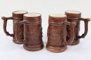 Ceramic Carved Beer Mugs Set of 4