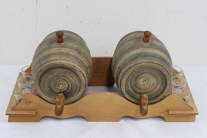 Ceramic Barrel Shot Glass Set With Stand (Lot of 2)