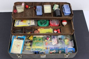 Fishing Tackle Box With Assorted Lures, Hooks & Bobbers