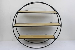 Round Metal Wall Shelf With 3 Wood Shelves