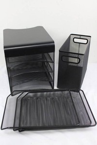 Black Metal Desk Organizer, Hanging File Folder & Paper Trays Mixed Lot