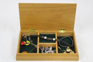 Wooden Jewelry Box With Assorted Costume Jewelry