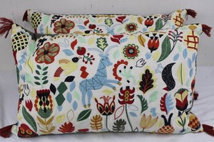 IKEA RODARV Embroidered Pillow Pair 25 X 15 in
