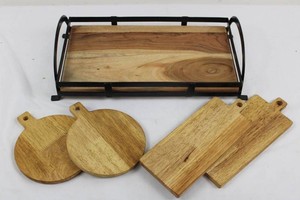 Wood Serving Tray & Cutting Boards Mixed Lot