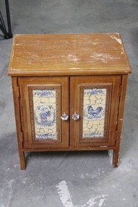 Painted Wooden Cabinet With Tile Panels 18 X 12 X 21.5 in