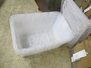 3 Large plastic totes, lids are cracked