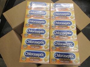36 boxes of 18 honey lemon chloraseptic sore throat lozenges dated 5-22