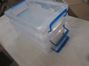3 Latching stacking totes, with cra...