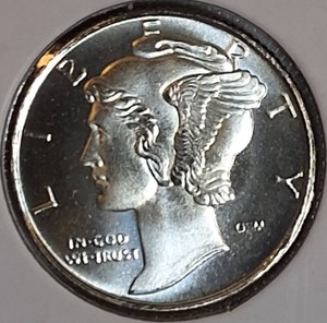110 Troy Oz .999 Fine Silver Mercury Dime Design Bullion Round