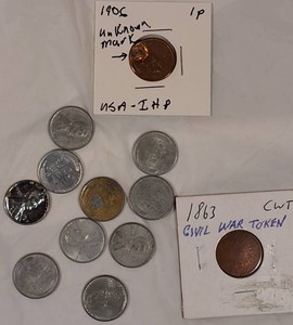 1906 Indian Head Cent Counterstamped IHP & 1863 Civil War Token with 10 Steel Cents Coin Lot