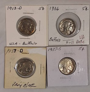1913-D, 1936, 1937-D & 1937-S Buffalo Nickel Collection  Key Early Dates