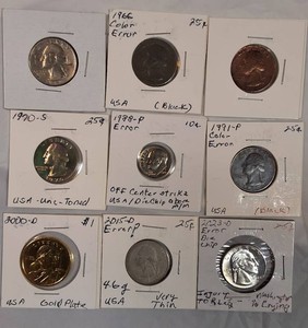 U.S. Coin Errors, Color Variations & Oddities Collector Lot  Quarters, Dime & Gold-Plated Sacagawea Dollar