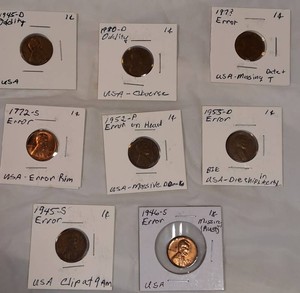 8 Lincoln Cents in 2x2 Holders  Error & Oddity Collection