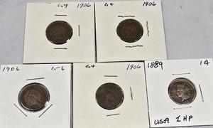 Indian Head Cent Collection (1889 & 1906)  5 Coins