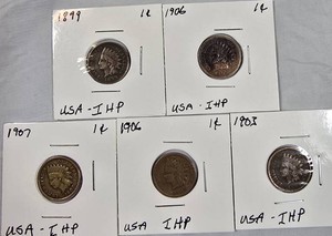 Indian Head Cent Collection (18991907)  5 Coins