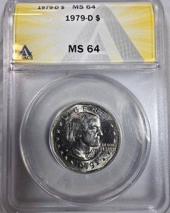 1979-D Susan B. Anthony Dollar ANACS MS64  Strikethrough Mint Error on Reverse