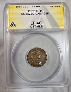1955-D Lincoln Wheat Cent 1C ANACS EF40 Details Ex-Bezel Damaged Certified Coin
