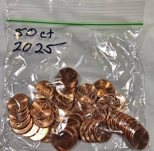 50 Brilliant Uncirculated 2025 Lincoln Shield Cents  Gem BU Penny Coin Lot #60