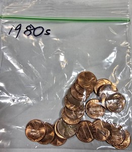 1980s Lincoln Memorial Cents  Mixed Date Penny Coin Lot